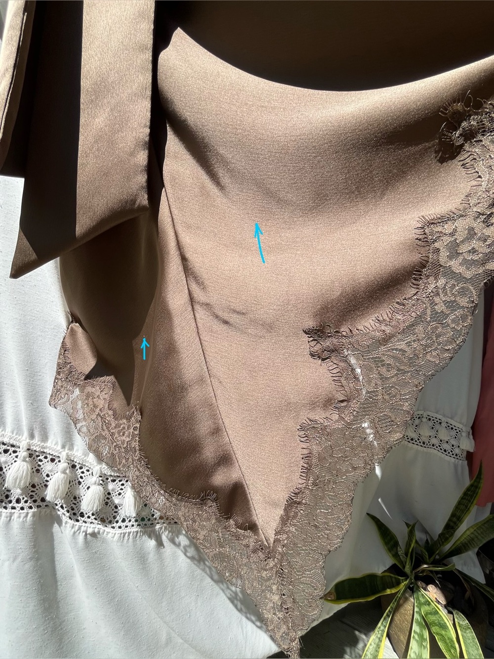 Zara Satin Cut Out Lace Dress Asymmetrical High Neck Scarf Brown Large - Picture 15 of 15